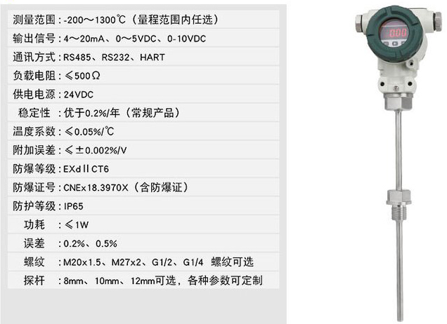 礦用型溫度變送器技術參數對照表