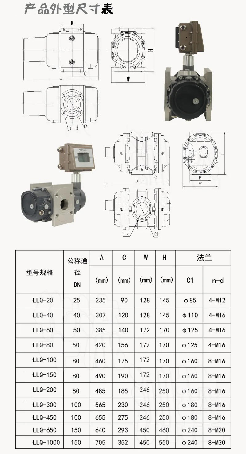 氣體容積式流量計(jì)外形尺寸表